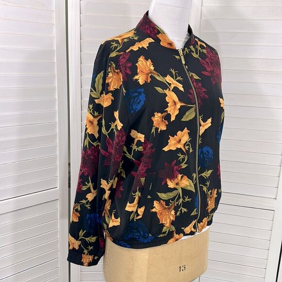Susan Graver Bomber Jacket Large Floral Stretch Lightweight - Picture 5 of 16